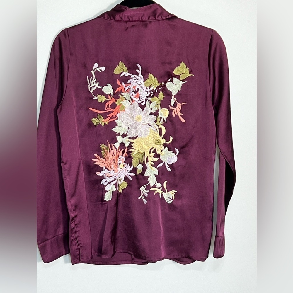 ASOS Maroon Embroidered Back Button Up Top size 4